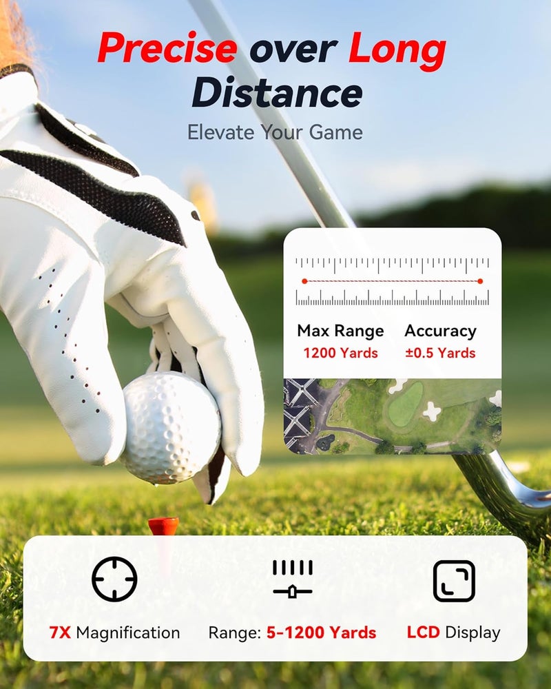 REDTIGER Golf Rangefinder, 7X Magnification 1200 Yards Laser Range Finder with Slope, Built-in Magnetic Bracket, Flag Pole Locking Vibration＆Rechargeable, GolfVue Series 1 pro - Image 3